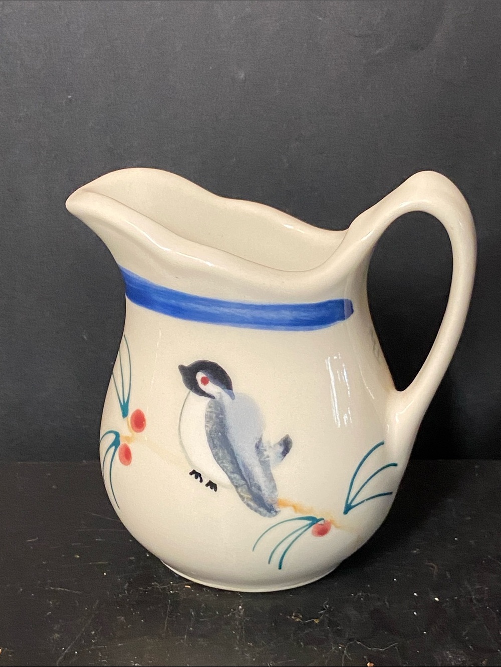 Cream Pitcher Ceramic Bird Pitcher with Blue Accent